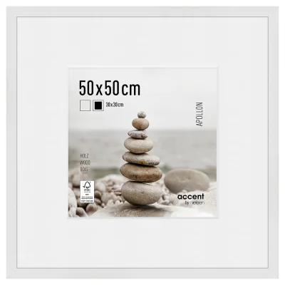 Houten lijst Apollon met passe-partout 50x50 cm (30x30 cm) | wit | normaal glas (2 mm)