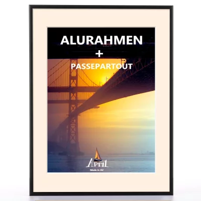 Thumbnail von Aluminium-Bilderrahmen Merkur inkl. Passepartout (Creme) Schwarz-Creme