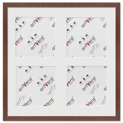 Multiramka na 4 zdjęcia Lund, 40x40 cm - 15x15 cm 40x40 cm (4x15x15 cm) | drzewo orzechowe | szkło standardowe (2 mm)