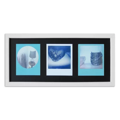 Portafoto multiplo per 3 foto istantanee Polaroid 600 35,4x15,7 cm | bianco, venato | Vetro standard (2 mm)