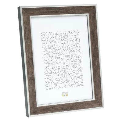 Houten kader Enzo 13x13 cm | bruin met zilverrand | normaal glas (2 mm)