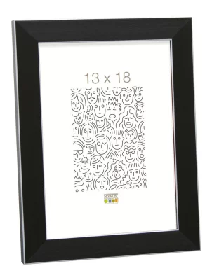 Kunststof fotolijst Lucas 15x15 cm | zwart met zilverrand | normaal glas (2 mm)