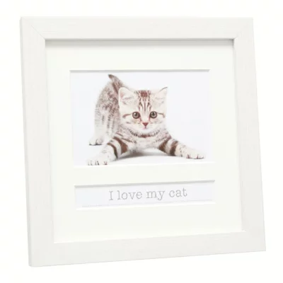 Ramka na zdjęcie kota I love my cat, z polem na wpis 10x15 cm | biały | szkło standardowe (2 mm)