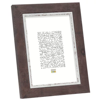 Rama z tworzywa sztucznego do obrazu Leo 15x20 cm | drzewo orzechowe-biały vintage | szkło standardowe (2 mm)