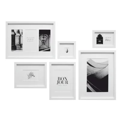 Fotowand - 6 kaders met passe-partouts wit | normaal glas (2 mm)
