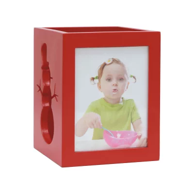 Theelichthouder 6x7 cm | rood met sneeuwpopmotief | kunstglas (2 mm)