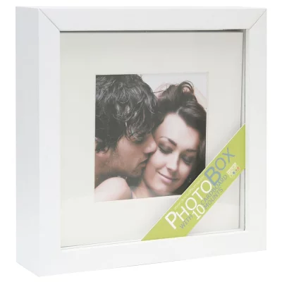 Fotobox met passe-partouts en zelfklevend karton 13x13 cm | wit | normaal glas (2 mm)