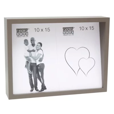 Ramka na 2 zdjęcia z ukośną ścianą tylną 10x15 cm | kreci (szary) | szkło standardowe (2 mm)