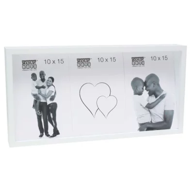 Ramka na 3 zdjęcia z ukośną ścianą tylną 10x15 cm | biały | szkło standardowe (2 mm)