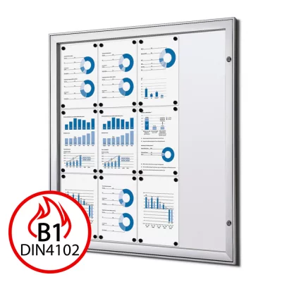 Brandwerende B1 vitrine S voor buiten 88x92,3 cm (12x A4) | zilver | acrylglas UV 90 (2 mm)