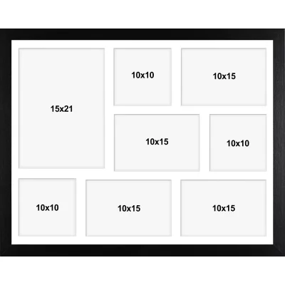 Drewniana multiramka na zdjęcia Hekla (MDF) 40x50 cm (8 Bilder) | czarny | szkło sztuczne (1 mm)