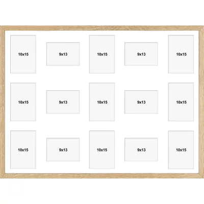 galleriram av trä Hekla (MDF) 60x80 cm (15 Bilder) | ljusbrun | Plastglas (1 mm)