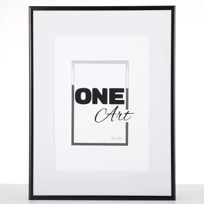 Aluminiowa rama Amelia z passe-partout 21x29,7 cm (18x24 cm) | czarny matowy | szkło sztuczne (1 mm)