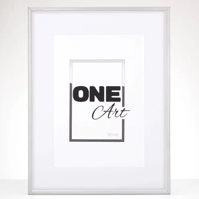 Aluminiowa rama Amelia z passe-partout 21x29,7 cm (18x24 cm) | matowe srebro | szkło sztuczne (1 mm)