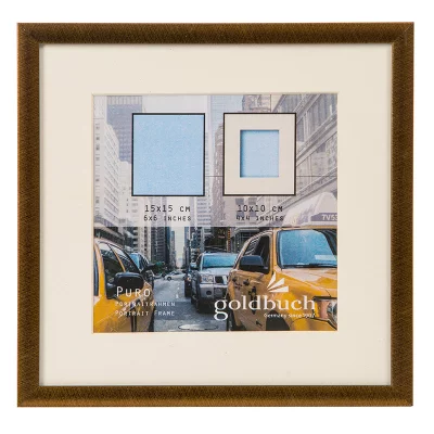 Kunststofframme Puro med passepartout 15x15 cm (10x10 cm) | Bronse | Normalglass (2 mm)