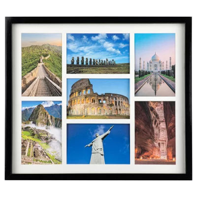 Multi fotokader van MDF Piano voor 7 foto's 10x15 cm | zwart | normaal glas (2 mm)