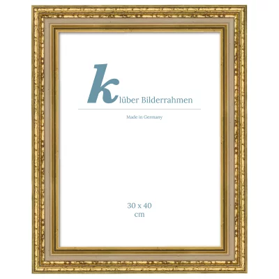 Træramme Linares 21x29,7 cm (A4) | Antikguld flamberet, elfenbenplatte | Normalglas (2 mm)