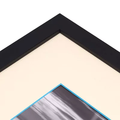 1,5 mm passe-partout – crème met gekleurde kern met uitsnede op maat 20x20 cm | Cream-Light Blue