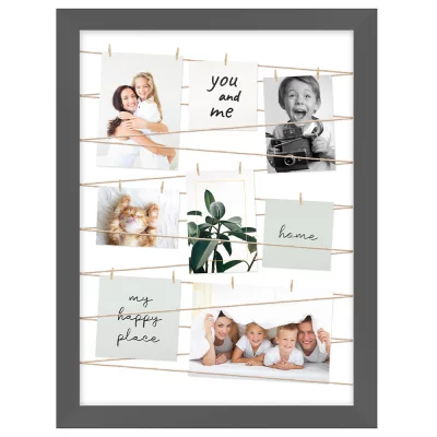 Portafoto multiplo con cordicella per 13 immagini 13x10x15 cm | grigio, spazzolato | Cornice vuota (senza vetro e senza pannello posteriore)