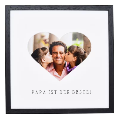 Bilderrahmen mit Herz-Passepartout & Text "Papa ist der Beste!" 30x30 cm | schwarz | Normalglas (2 mm)