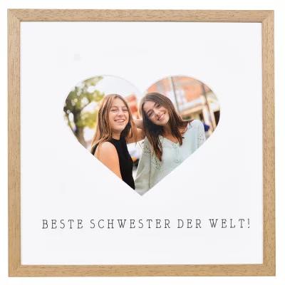 Bilderrahmen mit Herz-Passepartout & Text "Beste Schwester der Welt!" 30x30 cm | Eiche | Normalglas (2 mm)