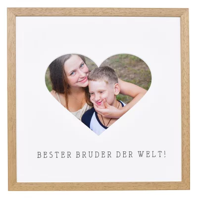 Bilderrahmen mit Herz-Passepartout & Text "Bester Bruder der Welt!" 30x30 cm | Eiche | Normalglas (2 mm)
