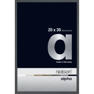 Aluminium lijst Alpha 20x30 cm | donkergrijs met glans | normaal glas (2 mm)