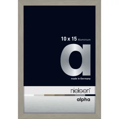 Cornice in alluminio Alpha 10x15 cm | grigio chiaro con impiallacciatura | Vetro standard (2 mm)
