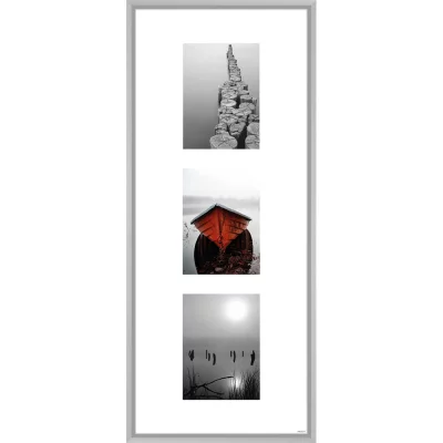 Multiramka na 3 zdjęcia Junior 30x74 cm (3x 13x18 cm) | matowe srebro | szkło standardowe (2 mm)