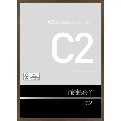 Aluminium lijst C2 29,7x42 cm (A3) | structuur walnoot, mat | normaal glas (2 mm)