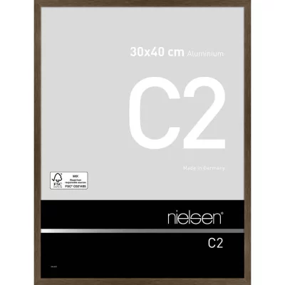 Alurahmen C2 30x40 cm | Struktur Walnuss matt | Normalglas (2 mm)