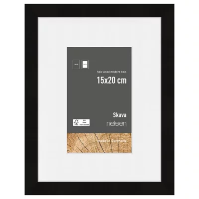 Rama drewniana Skava z passe-partout 15x20 cm (9x13 cm) | czarny | szkło standardowe (2 mm)
