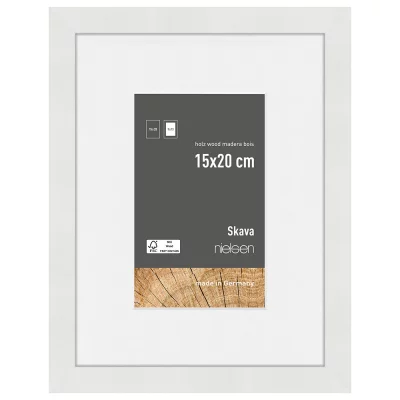 Rama drewniana Skava z passe-partout 15x20 cm (9x13 cm) | biały | szkło standardowe (2 mm)