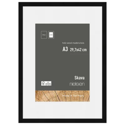 Houten kader Skava met passe-partout 29,7x42 cm (21x29,7 cm) | zwart | normaal glas (2 mm)