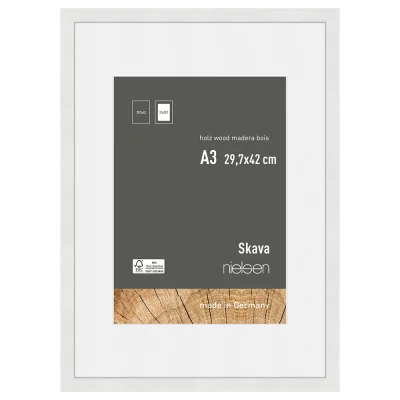 Houten kader Skava met passe-partout 29,7x42 cm (21x29,7 cm) | wit | normaal glas (2 mm)