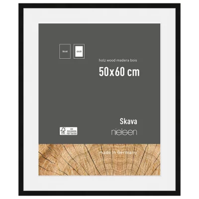 Rama drewniana Skava z passe-partout 50x60 cm (40x60 cm) | czarny | szkło standardowe (2 mm)