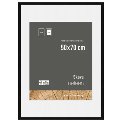 Rama drewniana Skava z passe-partout 50x70 cm (40x60 cm) | czarny | szkło standardowe (2 mm)