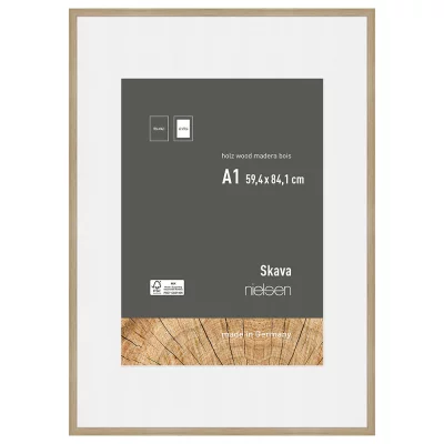 Rama drewniana Skava z passe-partout 59,4x84,1 cm (42x59,4 cm) | naturalny | szkło standardowe (2 mm)