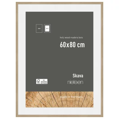 Cornice in legno Skava con passepartout 60x80 cm (50x70 cm) | colore naturale | Vetro standard (2 mm)