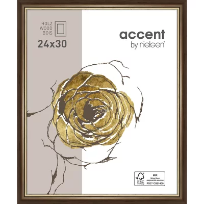 Holzrahmen Ascot 24x30 cm | Dunkelbraun-Gold | Normalglas (2 mm)