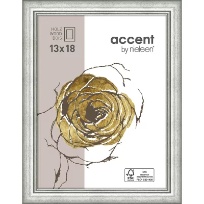 Rama drewniana Ascot 13x18 cm | srebrny | szkło standardowe (2 mm)