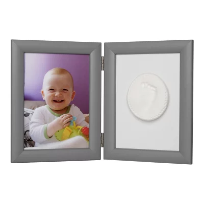 Thumbnail von Baby Abdruck-Set mit Gips und Doppel-Bilderrahmen - Bildgröße 13x18 cm grau