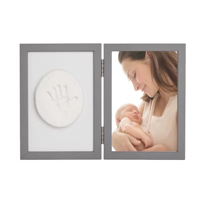 Thumbnail von Baby Abdruck-Set mit Gips und Doppel-Bilderrahmen - Bildgröße 10x15 cm grau