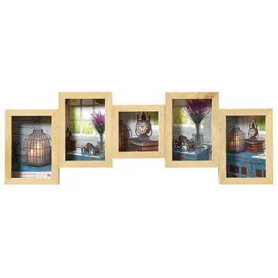 Collage fotokader Rustic voor 5 foto's 4x 10x15 + 1x 10x10 cm | natuur | normaal glas (2 mm)