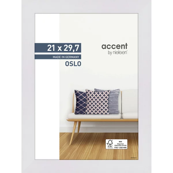 Cadre en bois Oslo 21x29,7 cm (A4) | blanc | verre standard (2 mm)