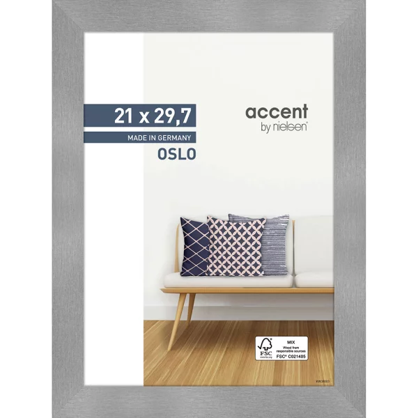 Cadre en bois Oslo 21x29,7 cm (A4) | argent | verre standard (2 mm)
