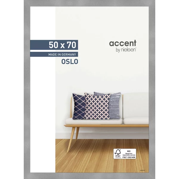 Cadre en bois Oslo 50x70 cm | argent | verre standard (2 mm)