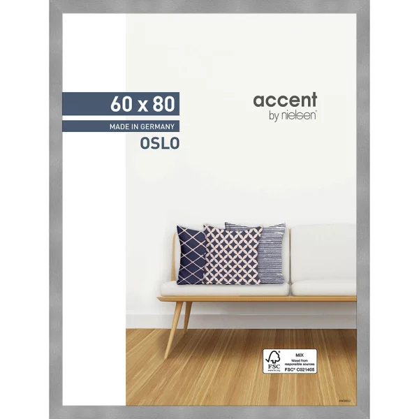 Cadre en bois Oslo 60x80 cm | argent | verre standard (2 mm)