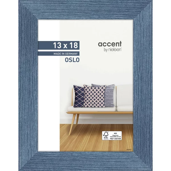 Cadre en bois Oslo 13x18 cm | bleu | verre standard (2 mm)