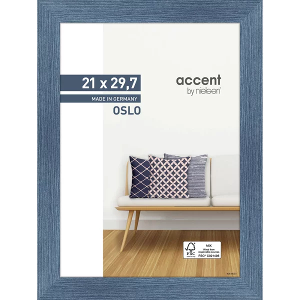 Cadre en bois Oslo 21x29,7 cm (A4) | bleu | verre standard (2 mm)